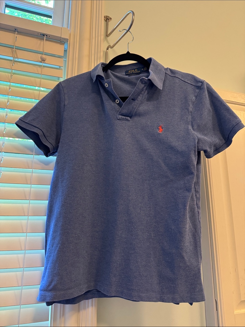 Polo by Ralph Lauren Men's Heather Blue Polo with Red Pony